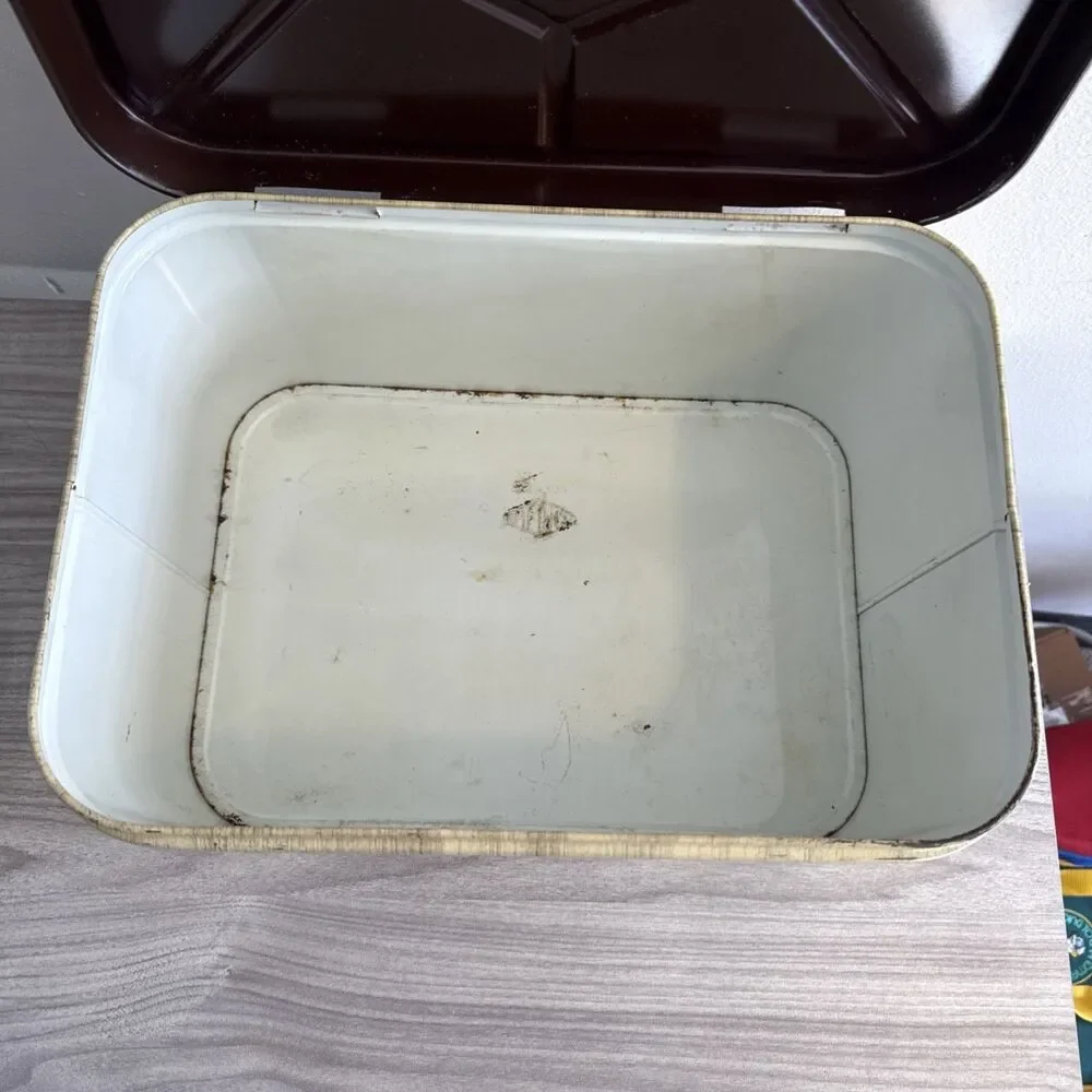 Cheinco‎ Tin Bread Box Vintage Storage Made In USA Tan/Brown